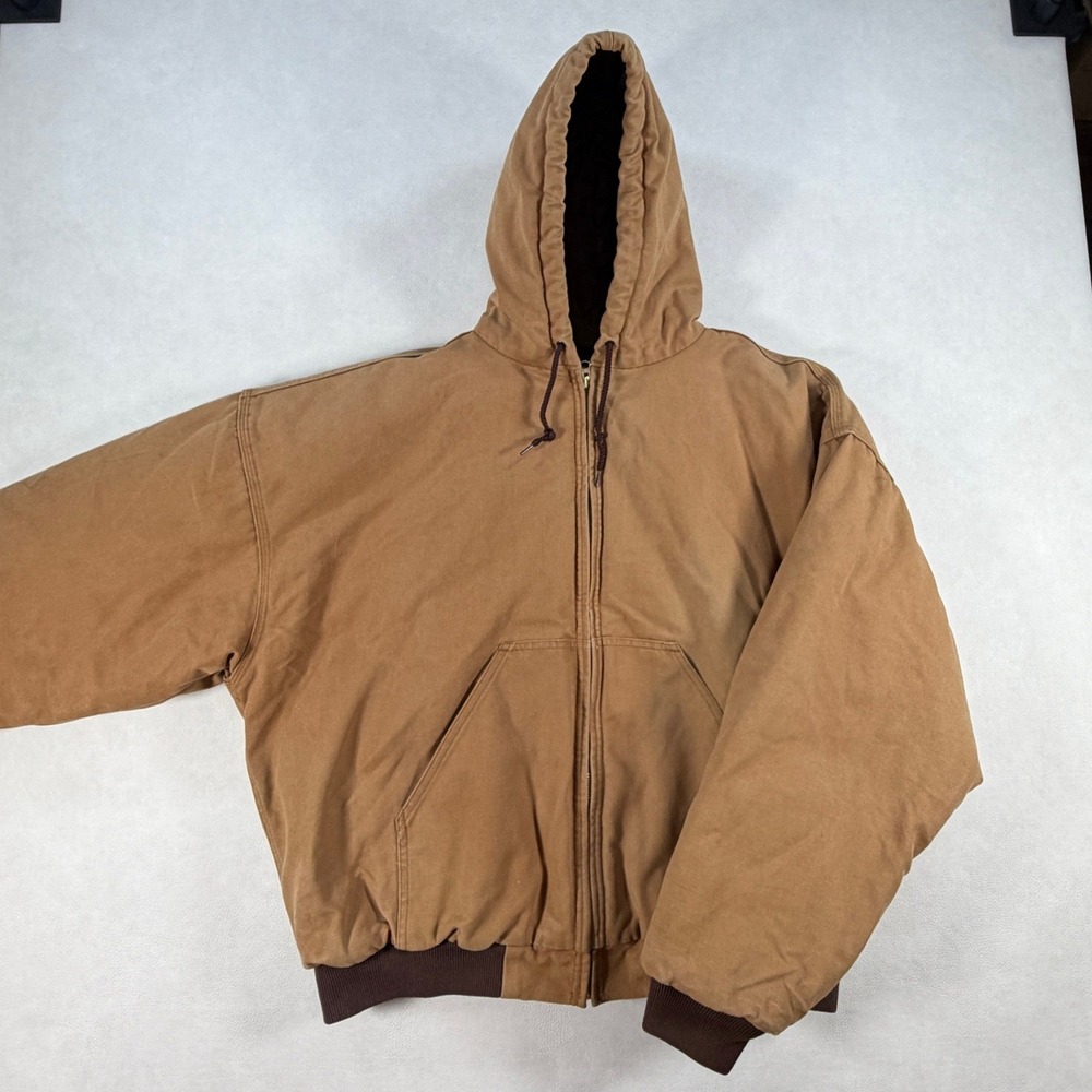 Vintage WearGuard Mens XL Brown Duck Canvas Quilted Hooded Work Jacket Full Zip